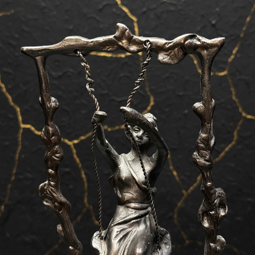 Art Nouveau Style Bronze Statue Girl on Swing Figurine Vintage Decor - 8