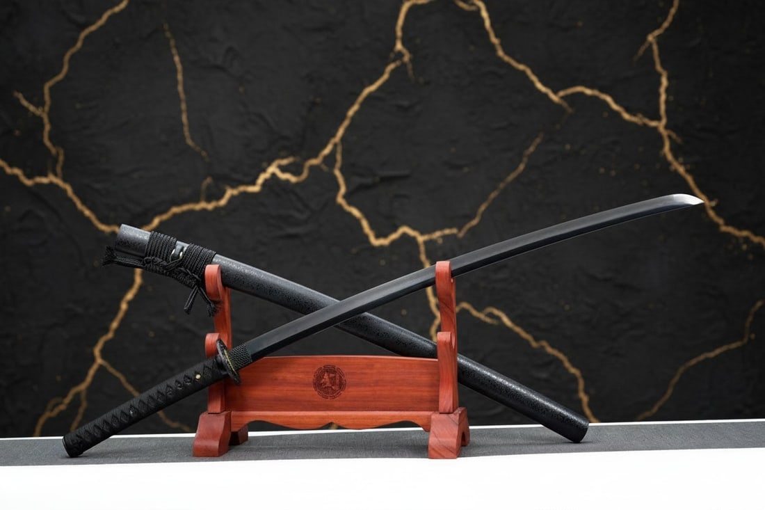 Battle Ready T10 Steel Katana, Sharp Full Tang Japanese Samurai Sword Black - 10