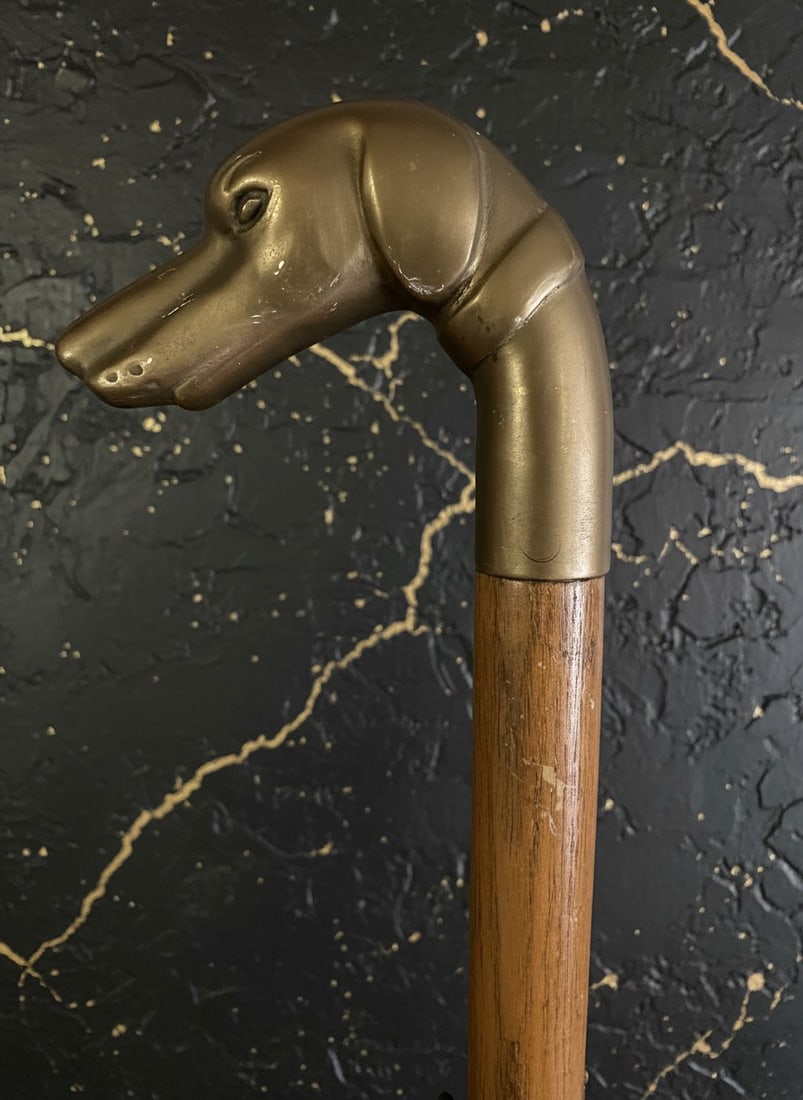 Ornate Canine Handle Walking Stick Brass Animal Head Umbrella Cane Vintage - 3