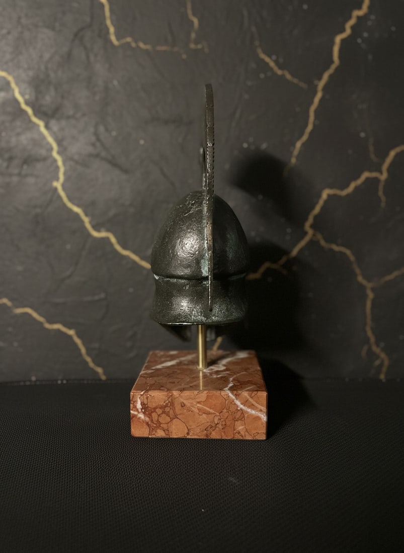 Ancient Spartan Corinthian Metal Helmet Sculpture Classic Greek Decor - 4