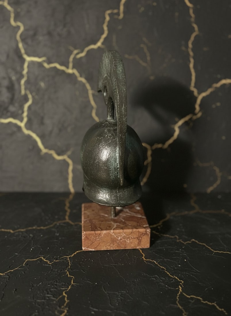 Ancient Spartan Corinthian Metal Helmet Sculpture Classic Greek Decor - 5