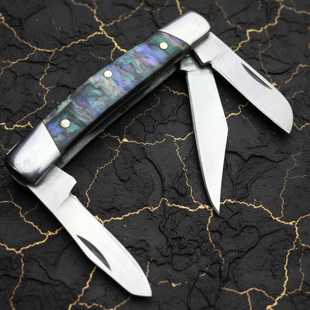 2.75" Stockman Folding Pocket Knife 3 Blade Abalone Inlay Collectible New (1 of 3)