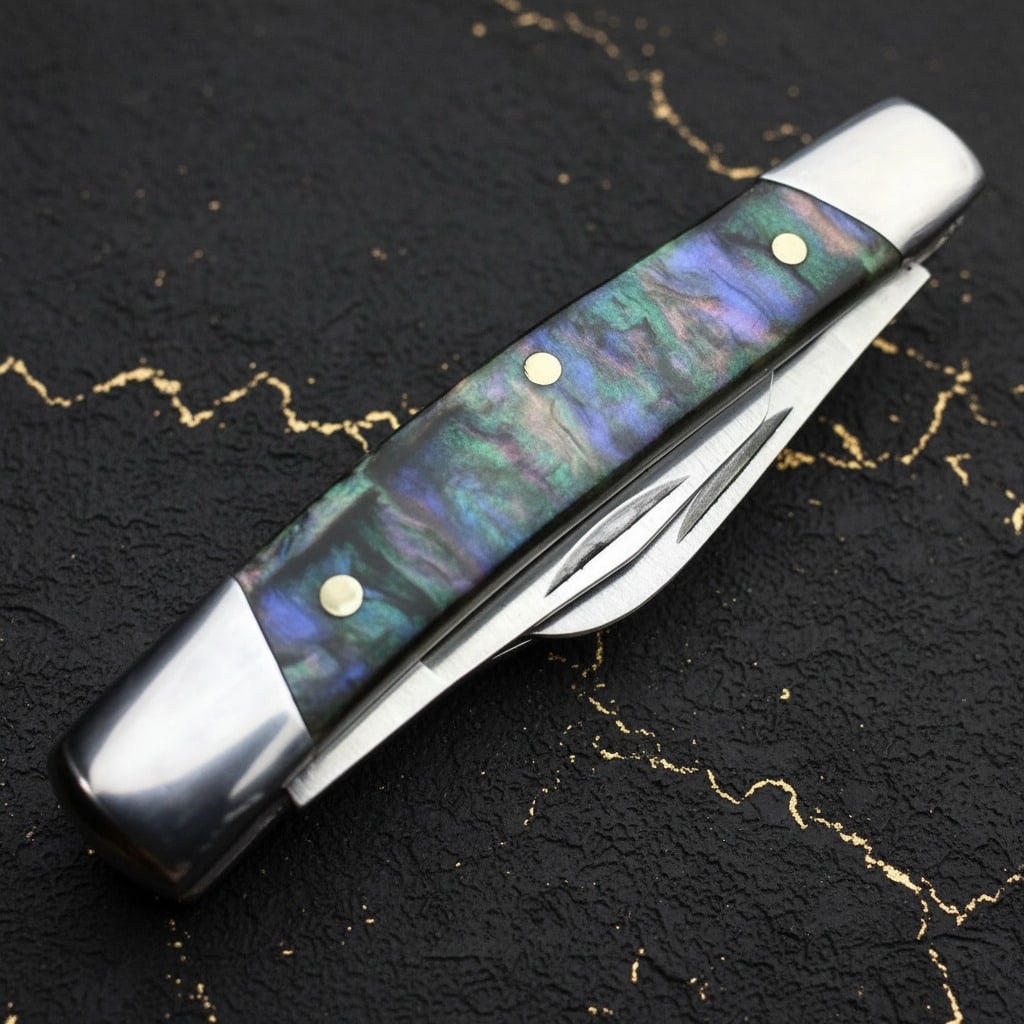 2.75" Stockman Folding Pocket Knife 3 Blade Abalone Inlay Collectible New - 3