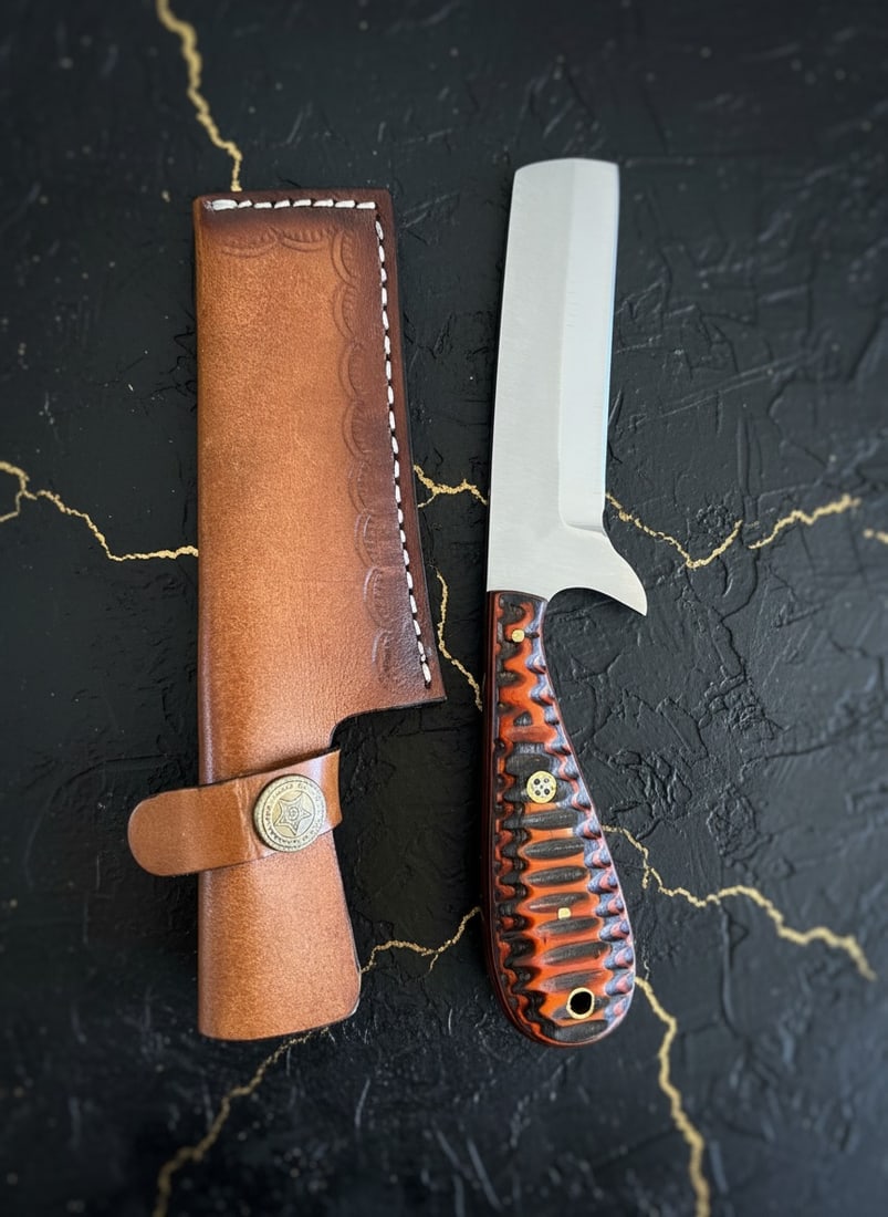 Handcrafted D2 Steel Bull Cutter Knife, Micarta Grip, Leather Sheath 79/2 - 3