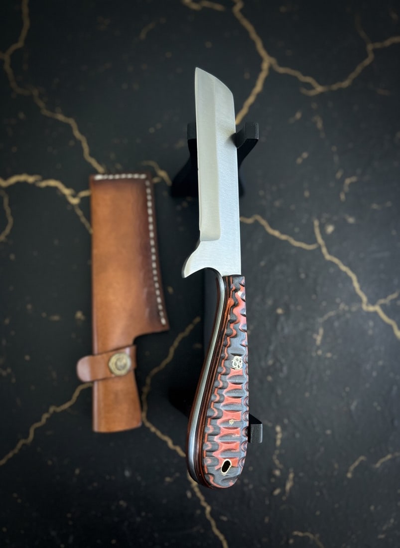 Handcrafted D2 Steel Bull Cutter Knife, Micarta Grip, Leather Sheath 79/2 - 4