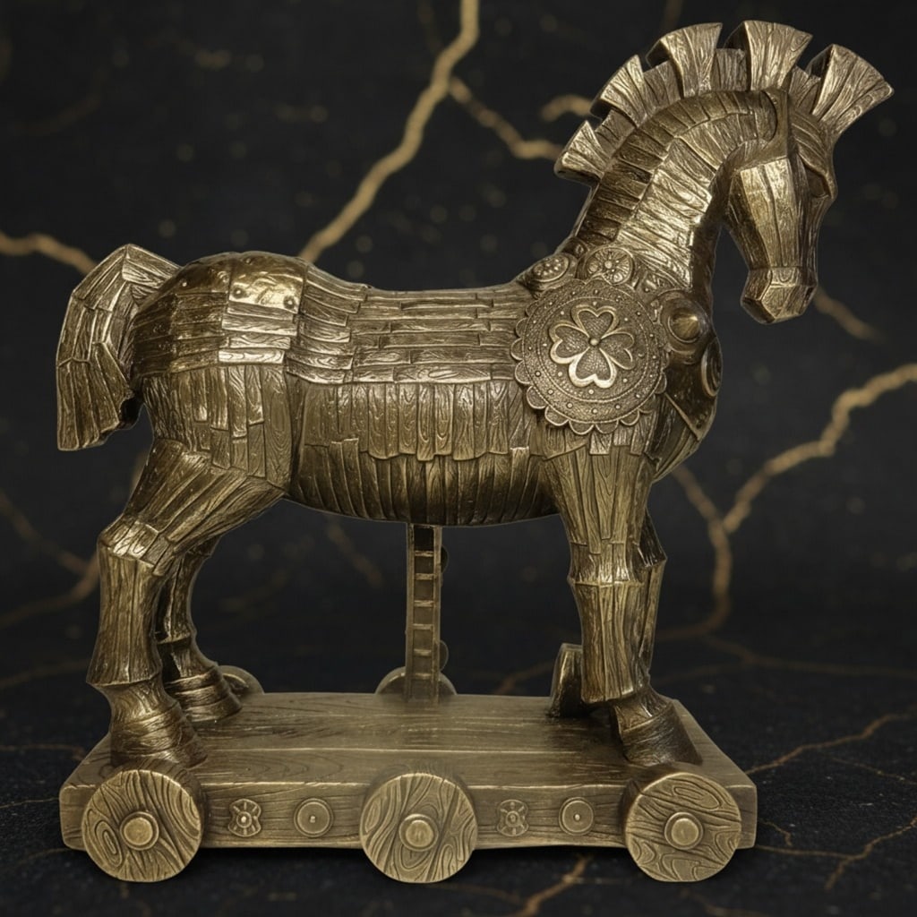 11" Greek Trojan Horse Sculpture, Metallic Bronze Effect Mythology Figurine (1 of 3)