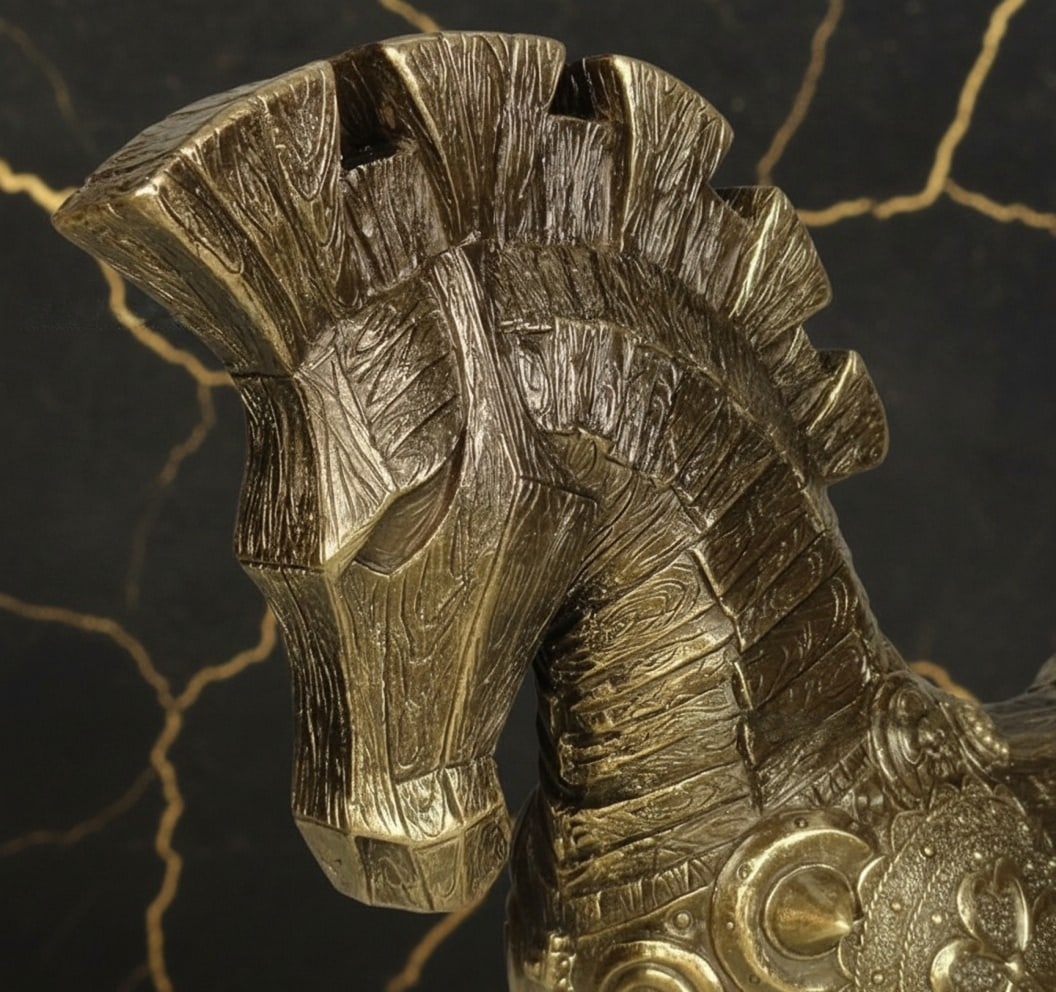 11" Greek Trojan Horse Sculpture, Metallic Bronze Effect Mythology Figurine - 2