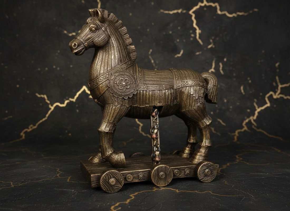 11" Greek Trojan Horse Sculpture, Metallic Bronze Effect Mythology Figurine - 3