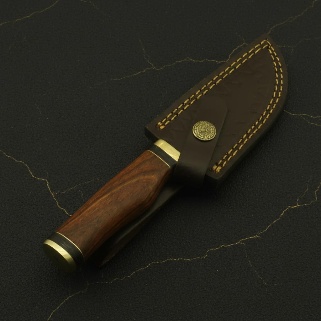 8" Hand Forged Damascus Hunting Knife with Custom Rosewood Handle and Leather Sheath - 6