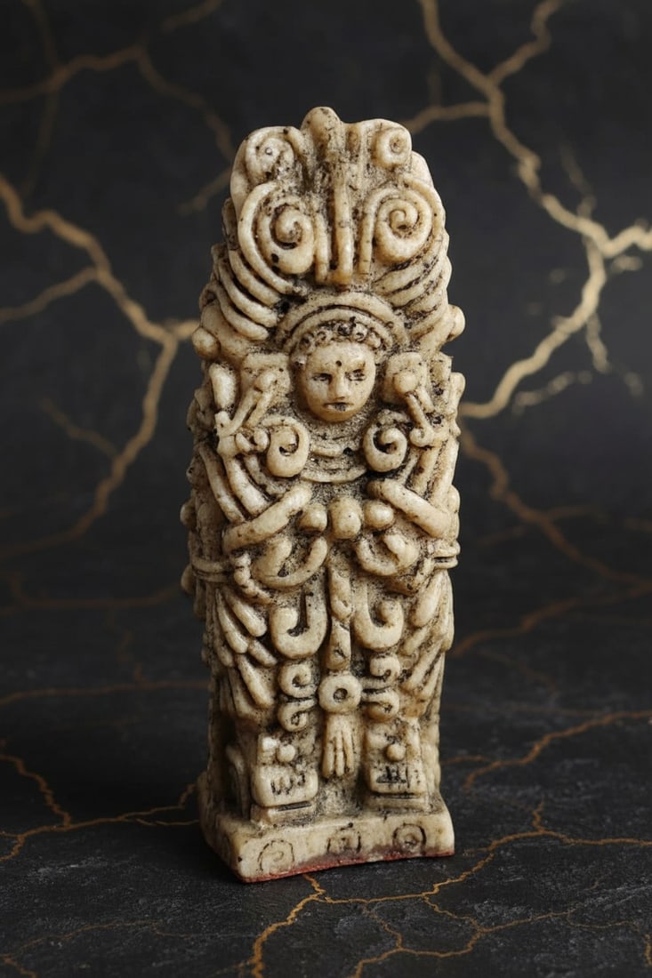 Ancient Mayan Style Stela Figurine Off-White Stone Deity Idol Sculpture (1 of 6)