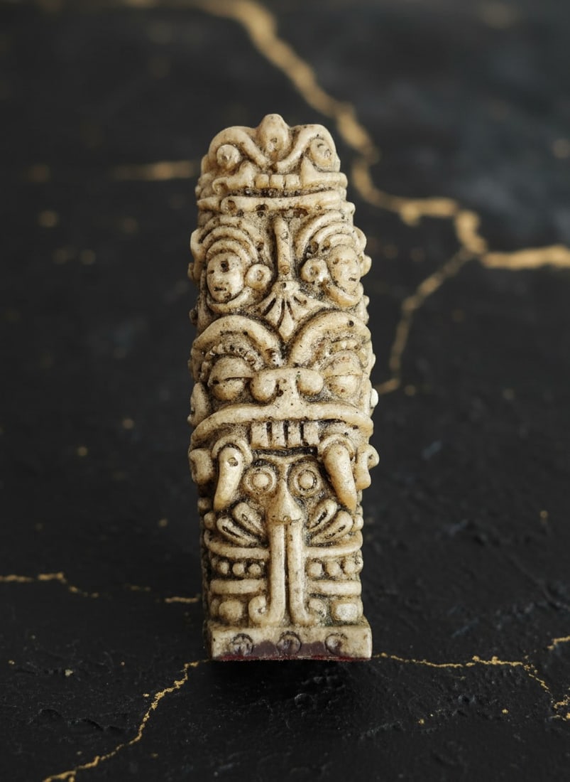 Ancient Mayan Style Stela Figurine Off-White Stone Deity Idol Sculpture - 3