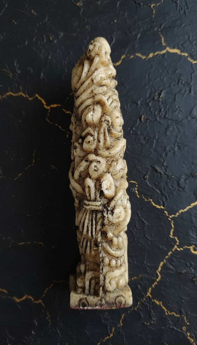 Ancient Mayan Style Stela Figurine Off-White Stone Deity Idol Sculpture - 5