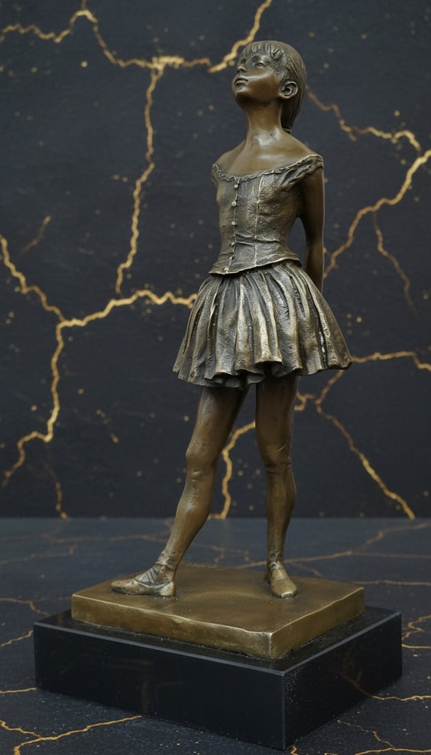Ballerina Dancer Bronze Figurine Impressionist Style Ballet Girl Statue: Title:Ballerina Dancer Bronze Figurine Impressionist Style Ballet Girl Statue Description:Experience the enchanting world of ballet with this mesmerizing bronze sculpture titled The Little