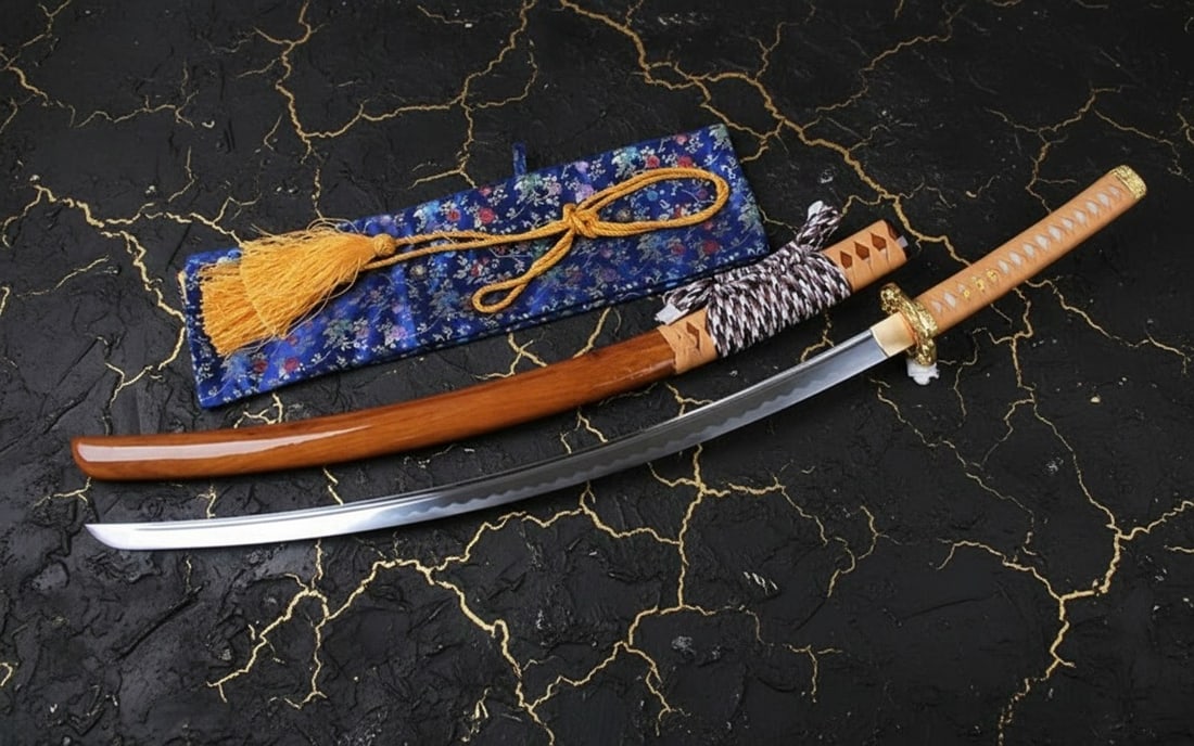 Hand-Forged T10 Steel Tachi Samurai Sword Battle Ready Rosewood Scabbard - 3