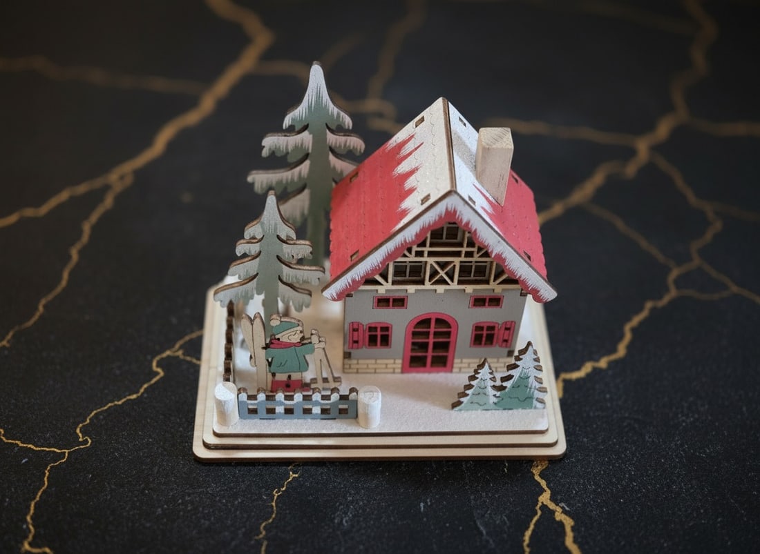 Lighted Alpine Wooden Holiday Cottage LED Winter Scene Christmas Decor New - 7