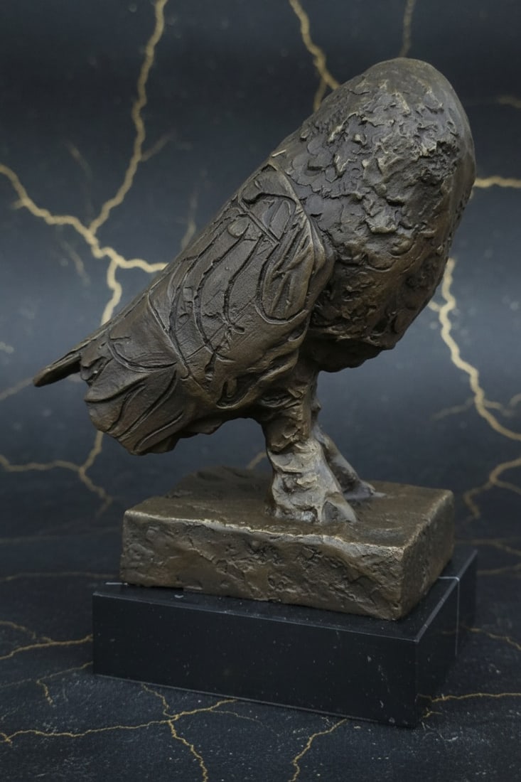Vintage Bronze Owl Statue Wildlife Sculpture Figurine on Marble Base - 2
