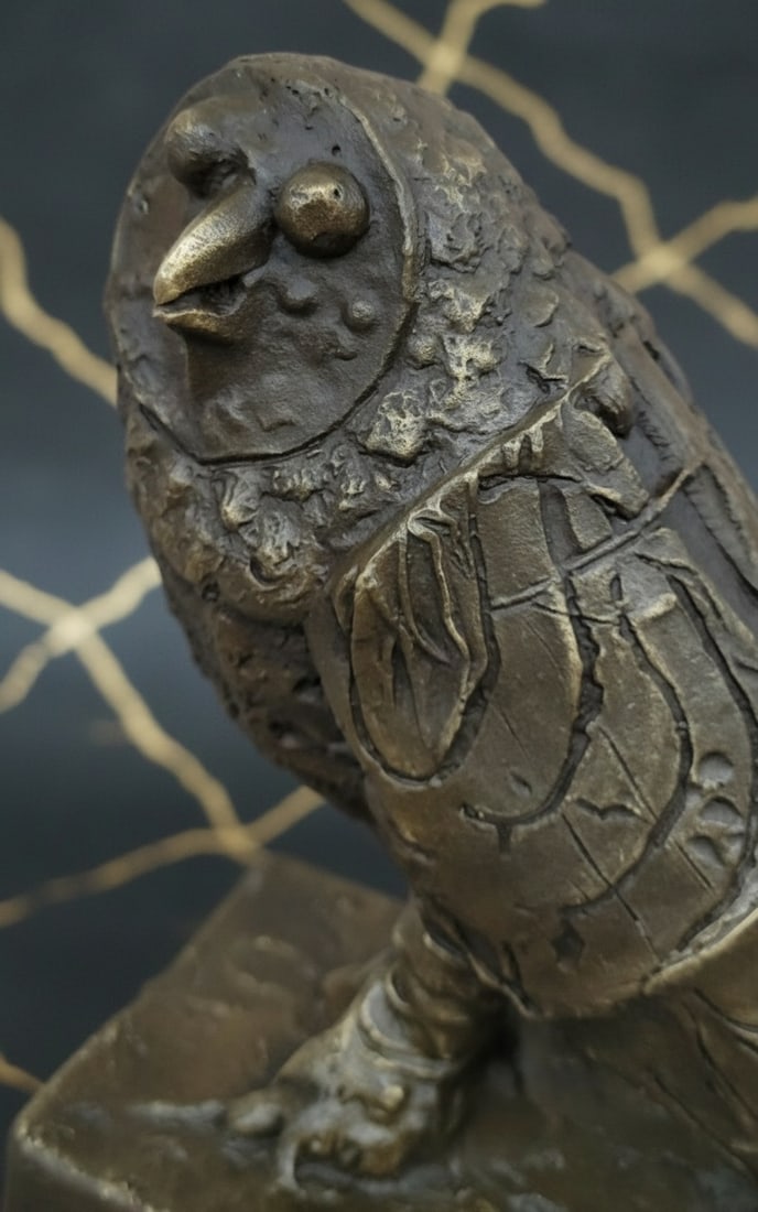Vintage Bronze Owl Statue Wildlife Sculpture Figurine on Marble Base - 4
