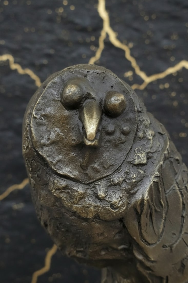 Vintage Bronze Owl Statue Wildlife Sculpture Figurine on Marble Base - 5
