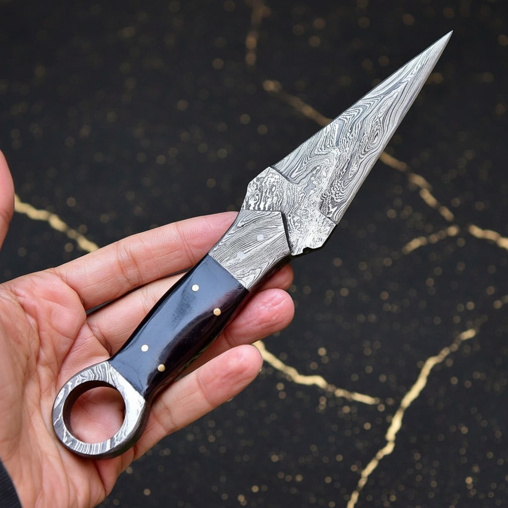 Damascus Steel Double-Edged Full Tang Combat Boot Knife Survival Dagger - 2