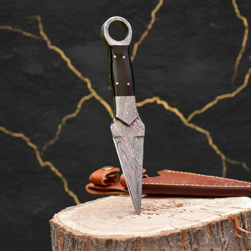 Damascus Steel Double-Edged Full Tang Combat Boot Knife Survival Dagger - 3