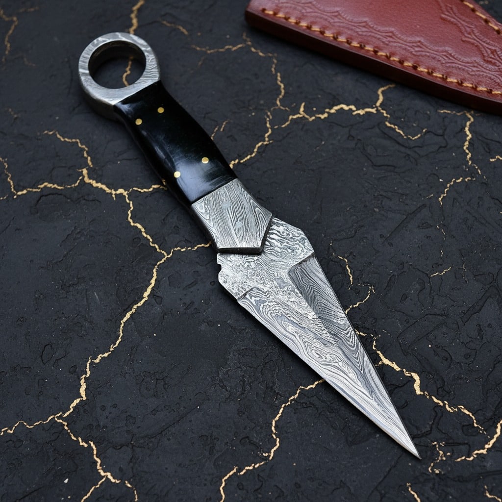 Damascus Steel Double-Edged Full Tang Combat Boot Knife Survival Dagger - 5