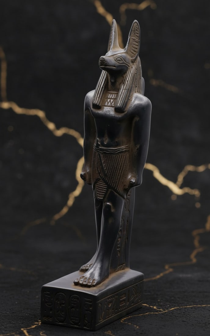 Hand Carved Black Stone Anubis Figurine Ancient Egyptian Deity Statue - 10