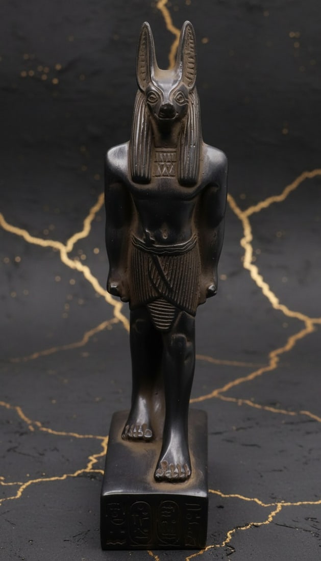 Hand Carved Black Stone Anubis Figurine Ancient Egyptian Deity Statue - 11