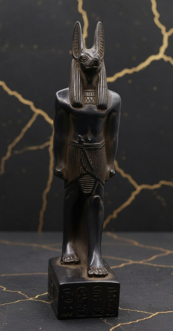 Hand Carved Black Stone Anubis Figurine Ancient Egyptian Deity Statue - 3