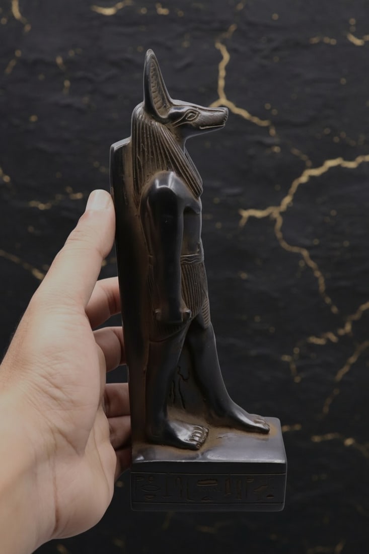 Hand Carved Black Stone Anubis Figurine Ancient Egyptian Deity Statue - 4