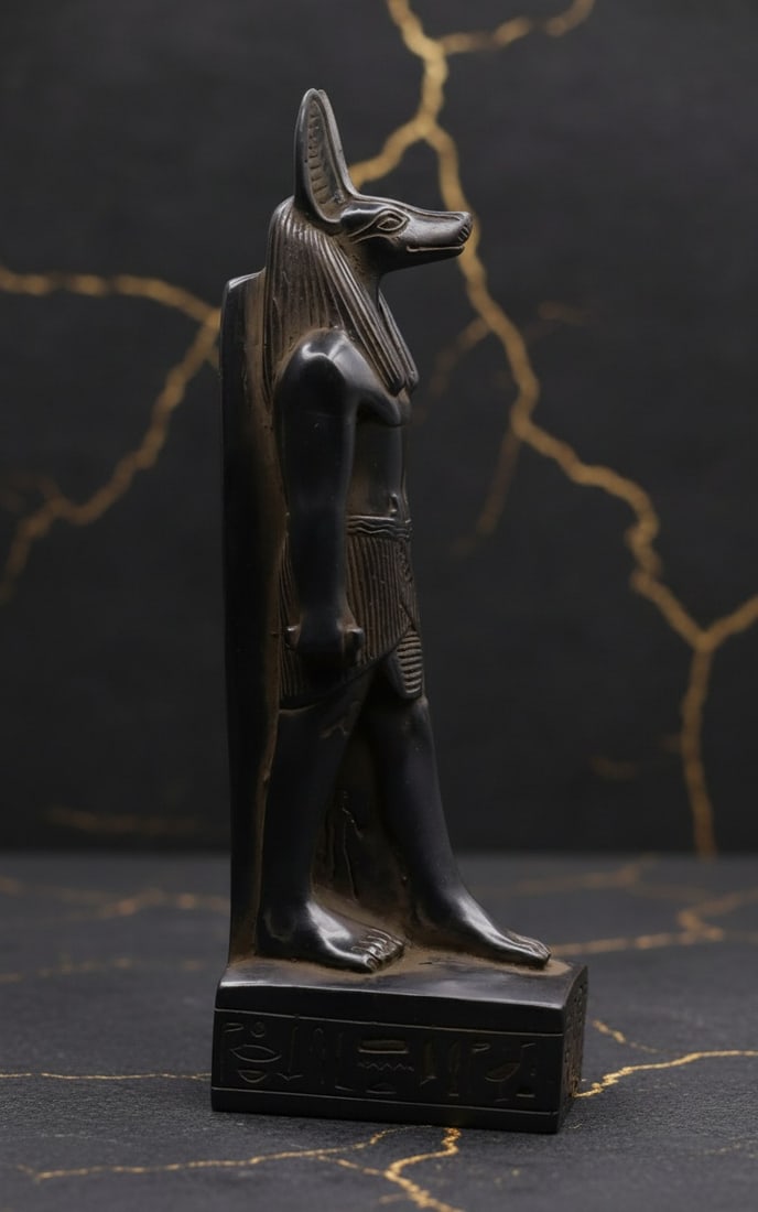 Hand Carved Black Stone Anubis Figurine Ancient Egyptian Deity Statue - 6