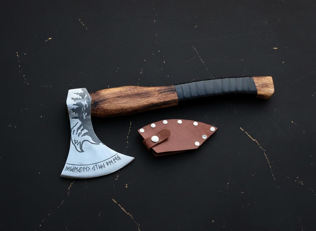 American Eagle Viking Throwing Axe Hand Forged Carbon Steel Hatchet with Leather Sheath (1 of 5)