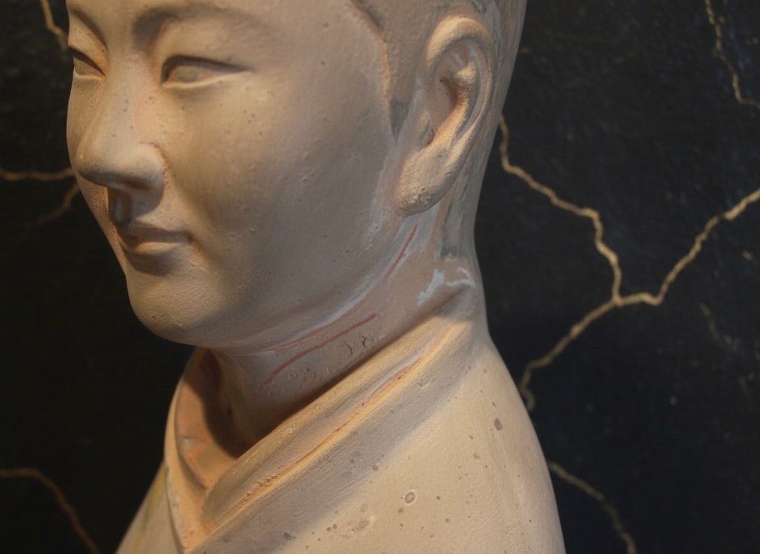 Antique Chinese Polychrome Figurine Hand Painted Burial Attendant Figure - 4