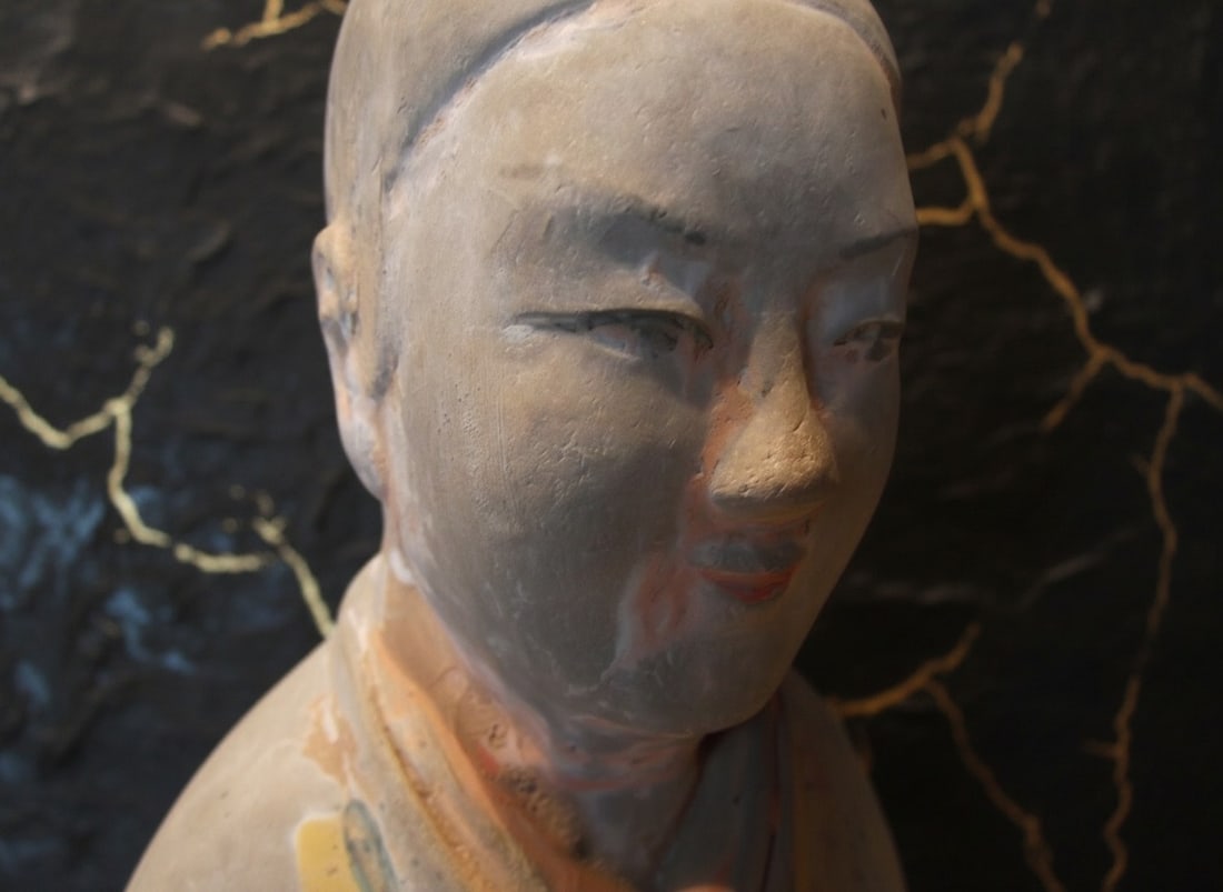 Antique Chinese Polychrome Figurine Hand Painted Burial Attendant Figure - 6