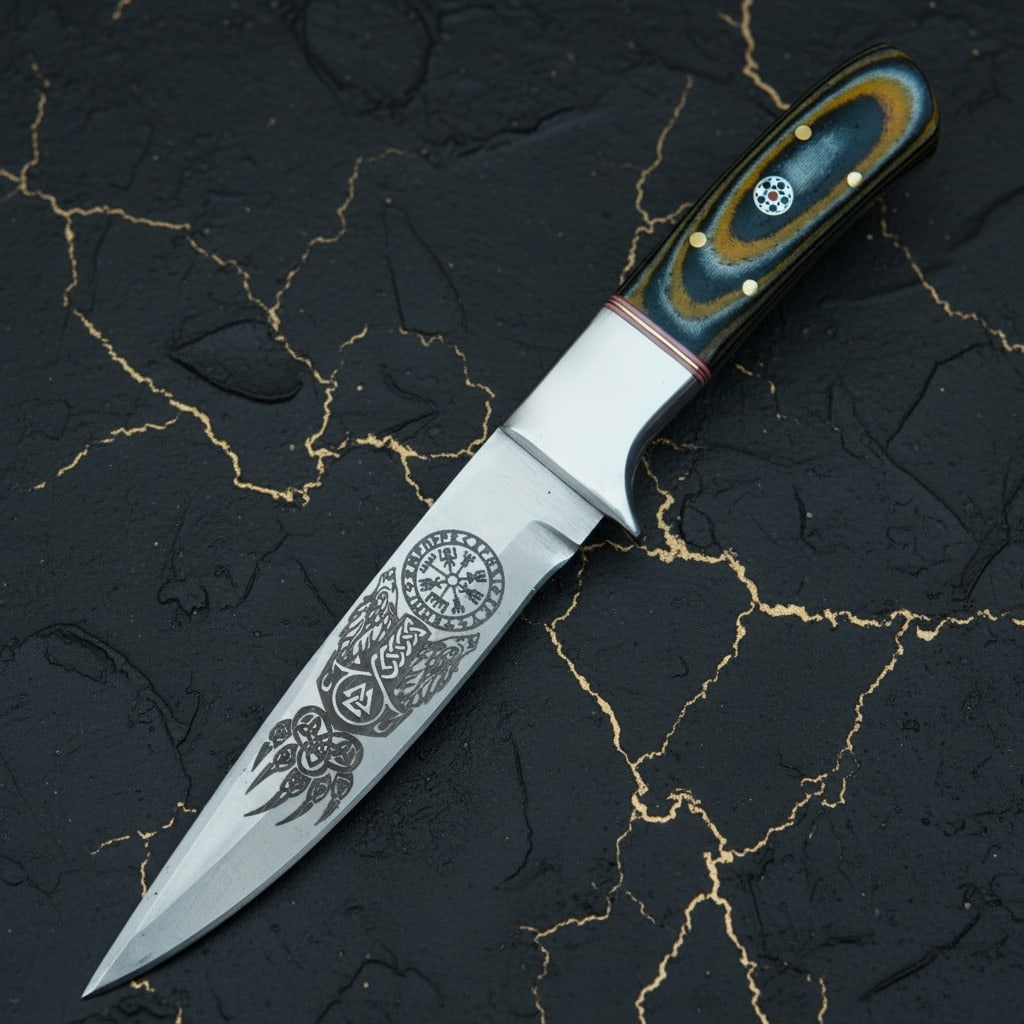 8" Hand-Forged D2 Steel Skinner Knife, Micarta Handle, Mosaic Pin and Sheath - 3