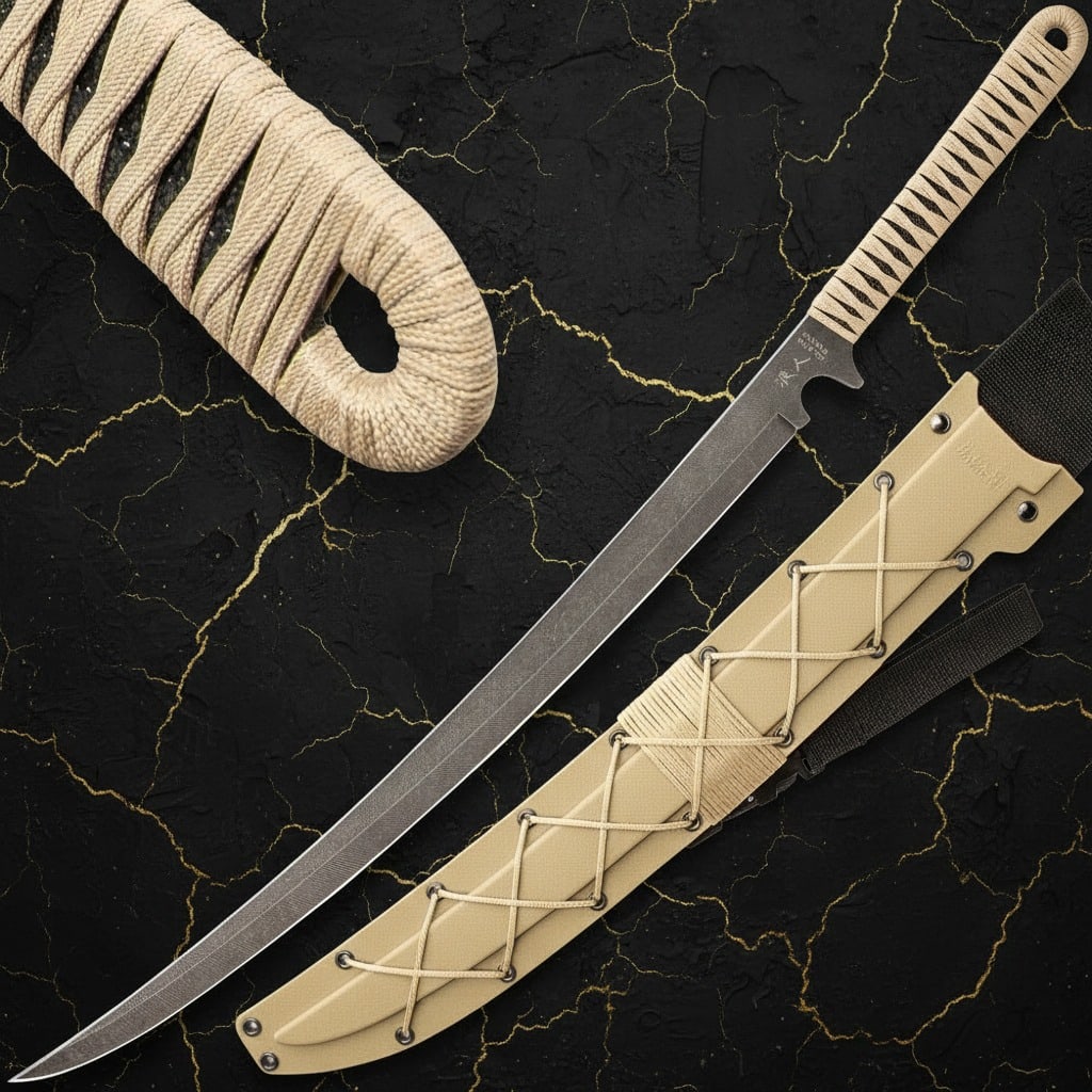 27" Tactical Wakizashi Sword, Full Tang Black Carbon Steel Blade w/ Sheath (1 of 8)