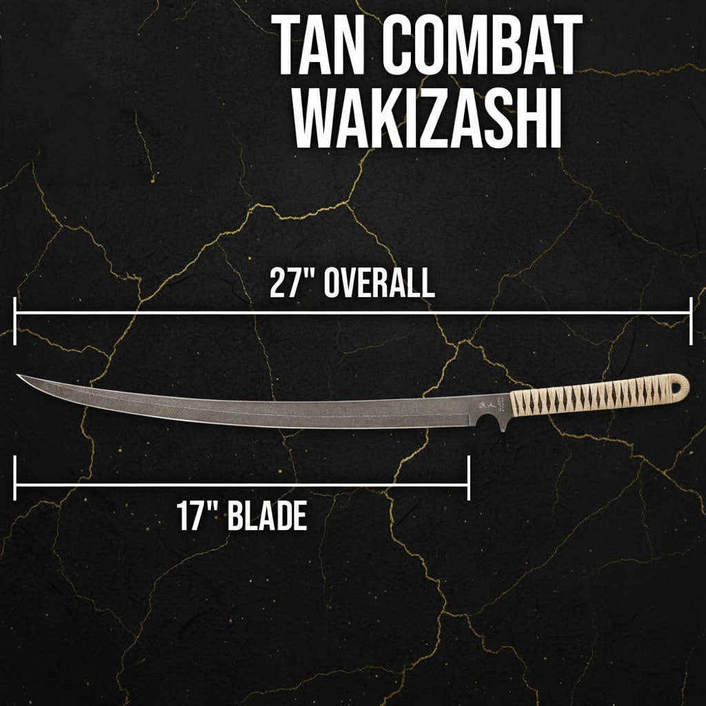 27" Tactical Wakizashi Sword, Full Tang Black Carbon Steel Blade w/ Sheath - 2