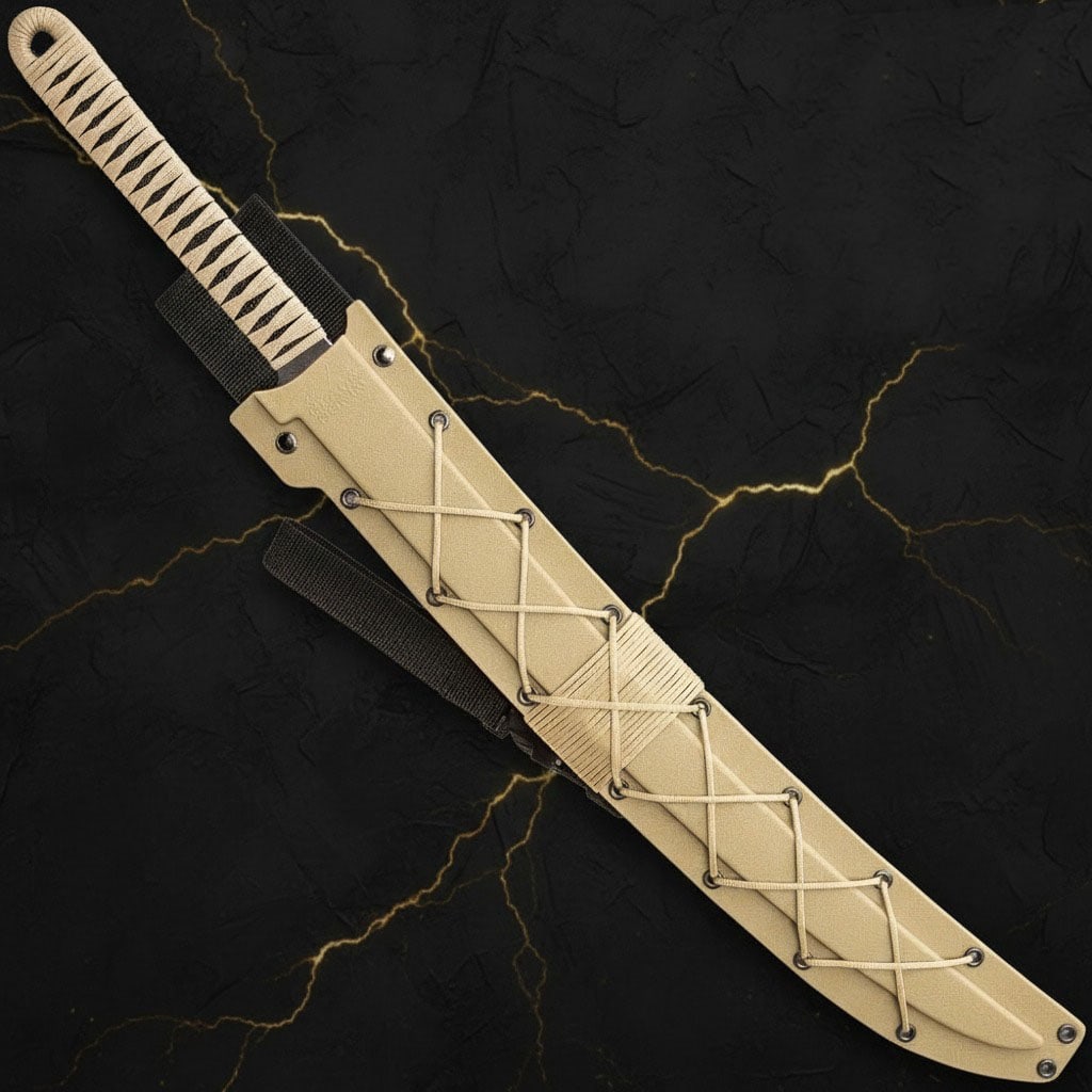 27" Tactical Wakizashi Sword, Full Tang Black Carbon Steel Blade w/ Sheath - 3