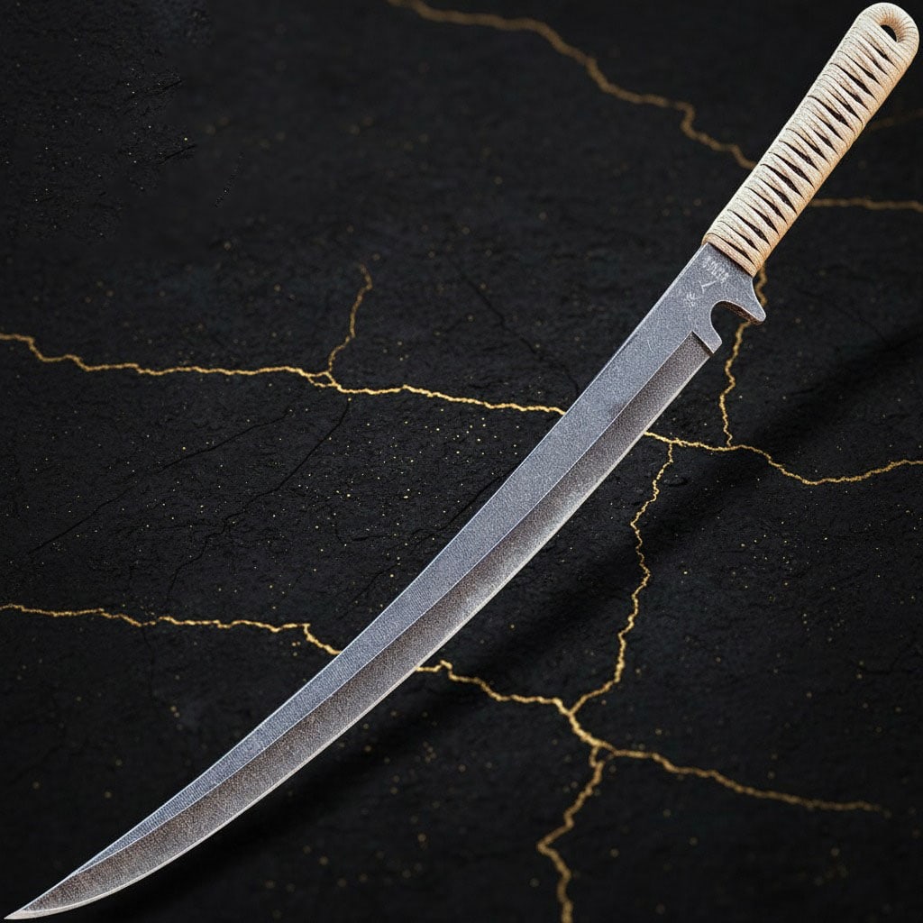 27" Tactical Wakizashi Sword, Full Tang Black Carbon Steel Blade w/ Sheath - 7