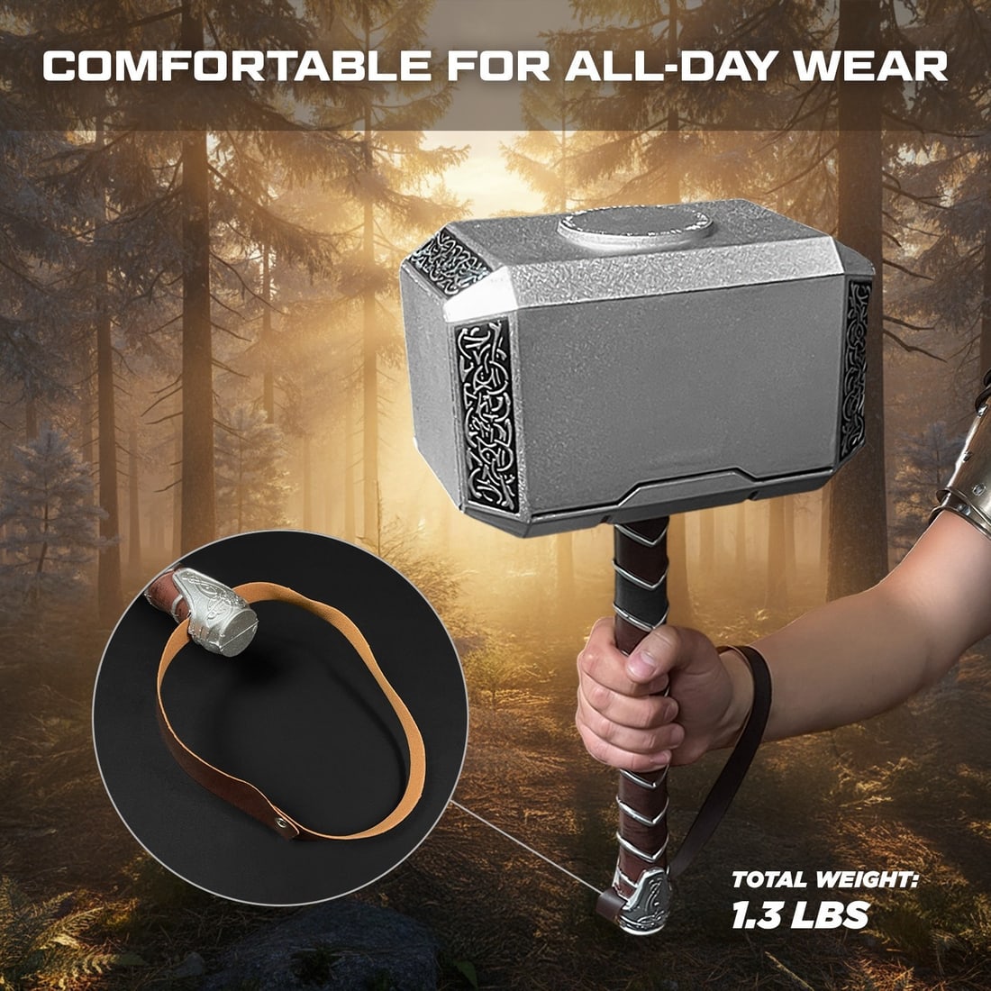 Lightweight Foam Mjolnir Hammer Cosplay Prop Thunder God Accessory - 4