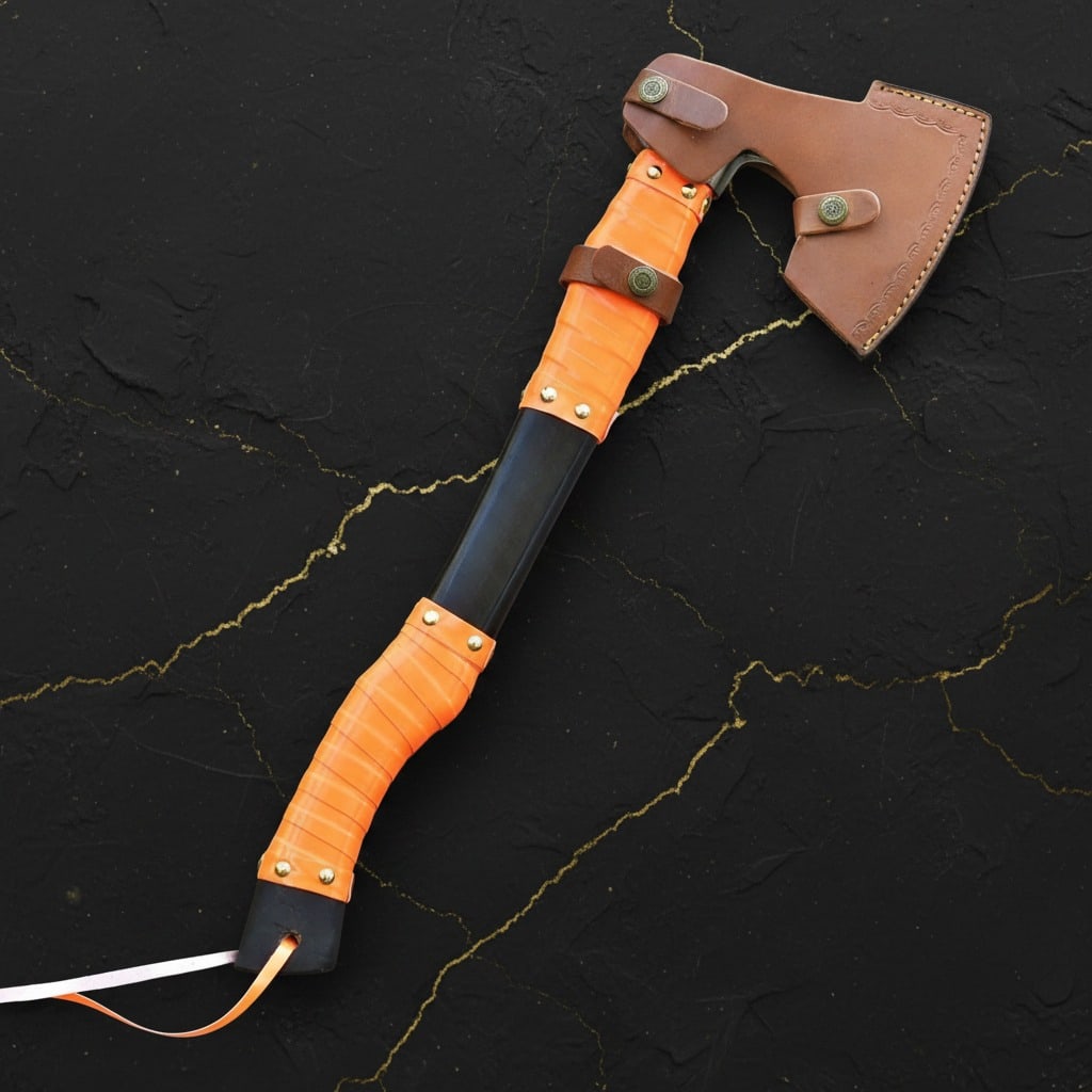 Hand Forged Viking Bearded Axe Norse Valknut Hatchet Leather Wrapped Grip - 5