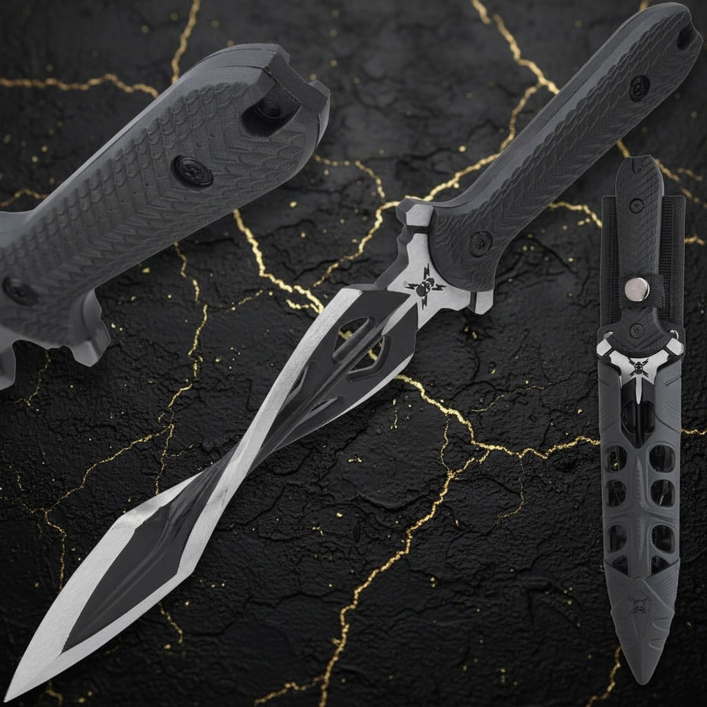 15" Spiral Fixed Blade Tactical Knife with Vortec Combat Sheath - 3