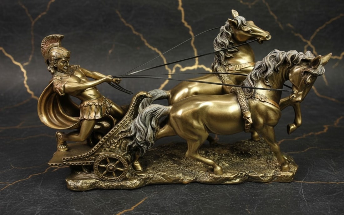 Vintage Style Roman Chariot Warrior Figurine Bronze Tone Statue Decor - 2