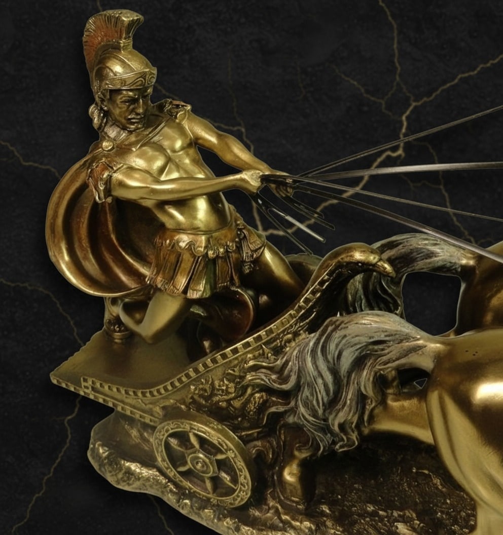 Vintage Style Roman Chariot Warrior Figurine Bronze Tone Statue Decor - 4