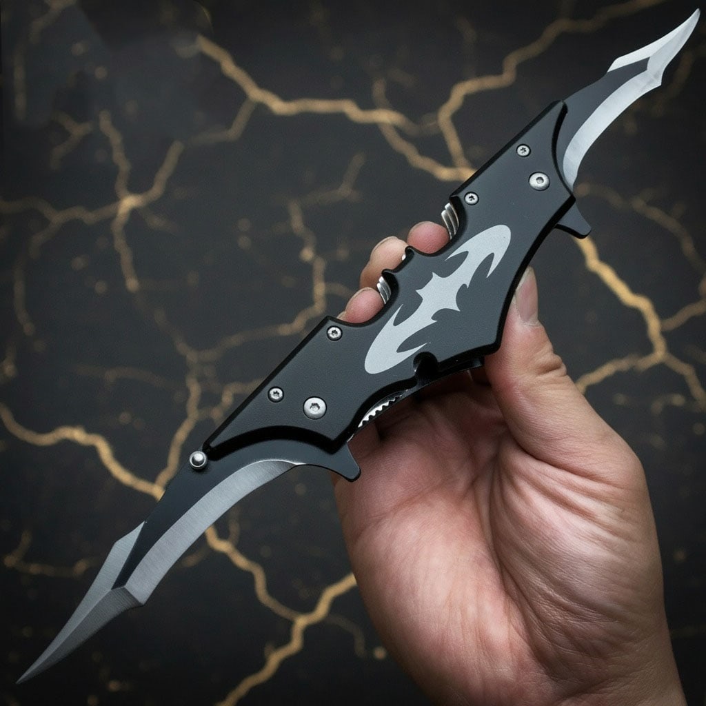 11.5" Dual Blade Folding Knife Assisted Spring Hero Theme Dark Knight Style (1 of 5)