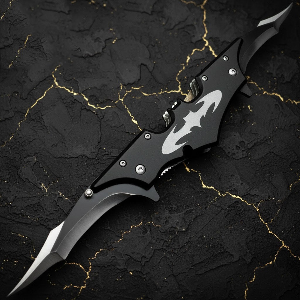 11.5" Dual Blade Folding Knife Assisted Spring Hero Theme Dark Knight Style - 2