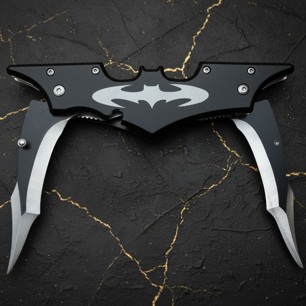 11.5" Dual Blade Folding Knife Assisted Spring Hero Theme Dark Knight Style - 3