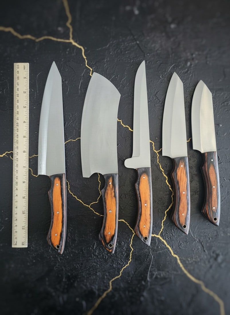 5pc Hand-Forged D2 Steel Chef Knife Set Hammered Finish With Leather Roll - 2