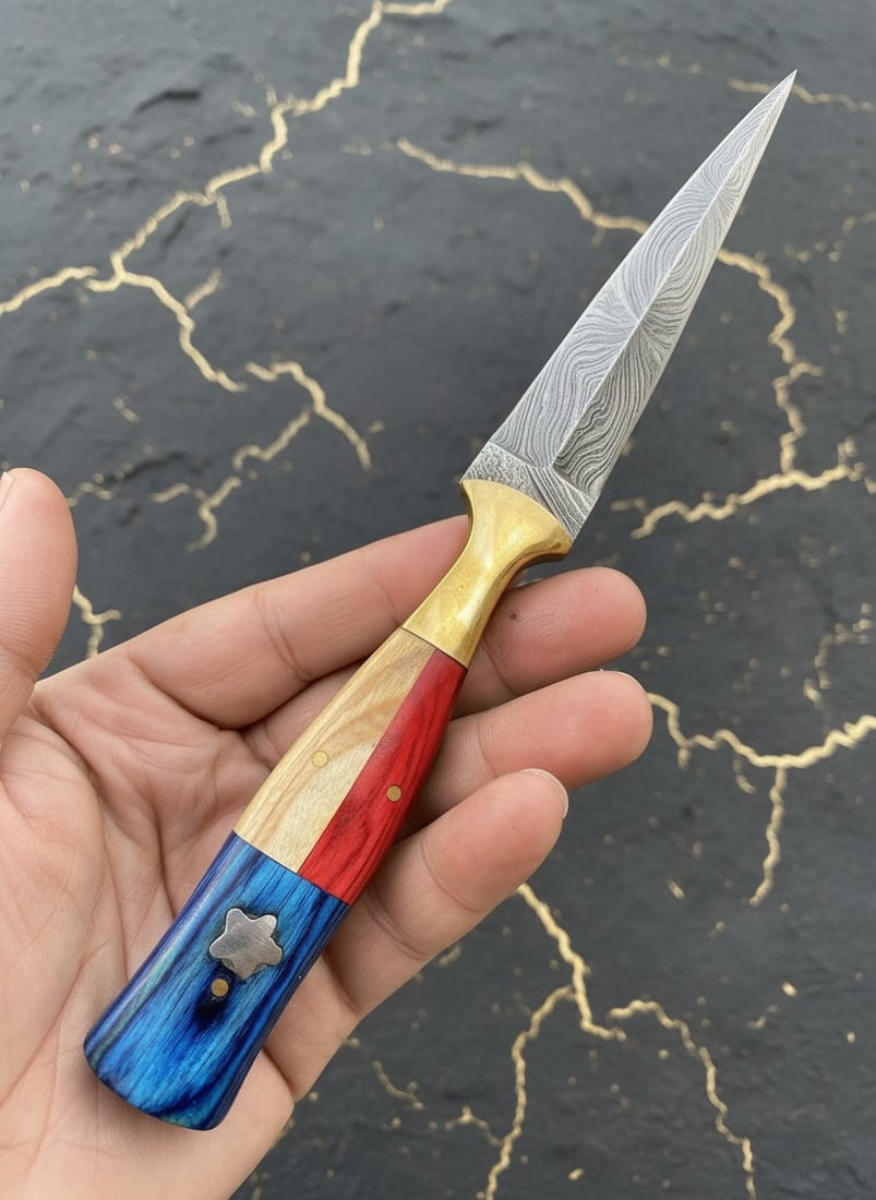 Hand-Forged Damascus Steel Boot Knife Hunting Dagger Bushcraft Tool - 4