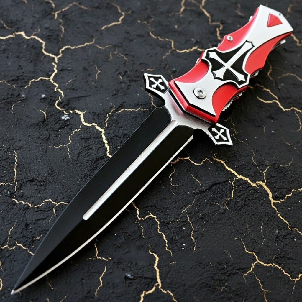 9" Tactical Spring Assisted Folding Knife, Red Cross Design, Pocket Blade (1 of 2)