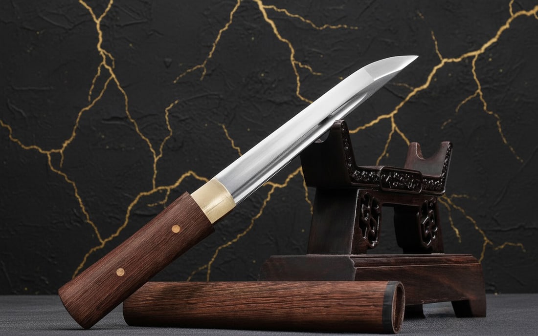 13" Hand-Forged 1095 Carbon Steel Tanto Knife Full Tang Japanese Shirasaya - 10